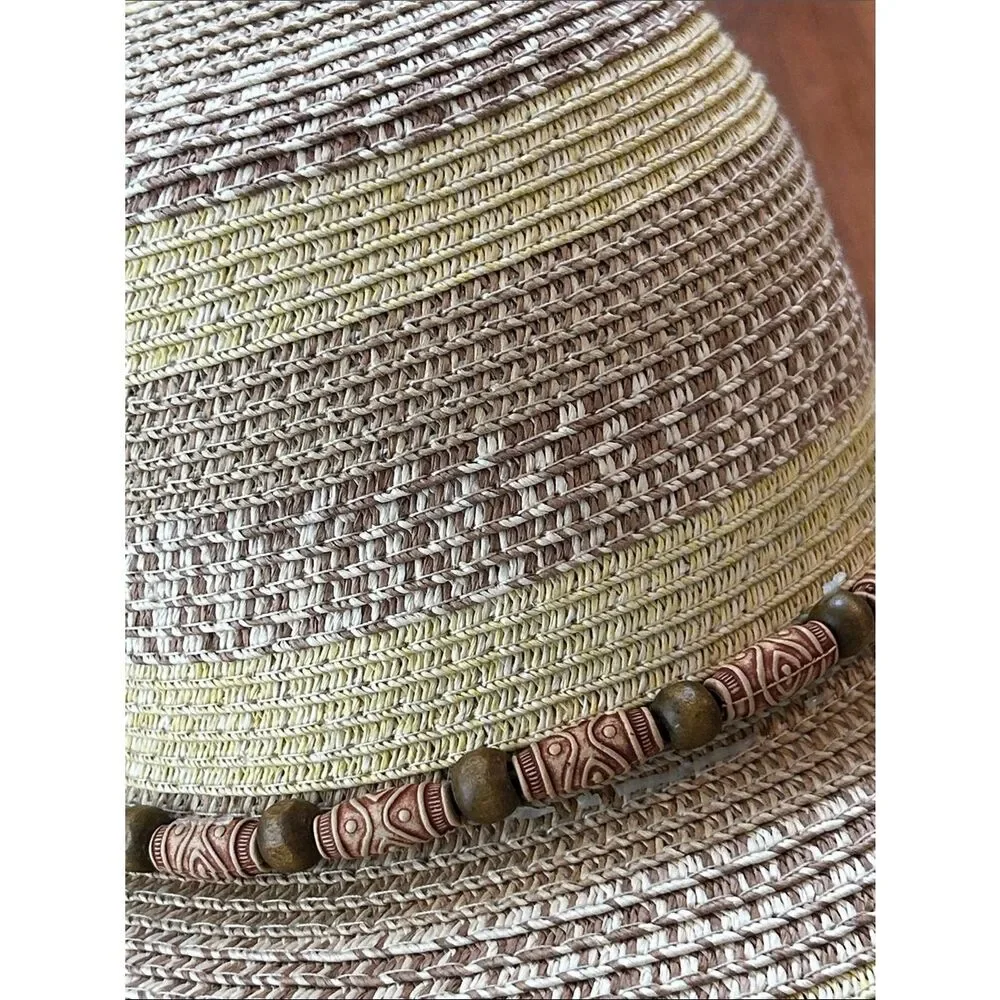 🏝️ Wide Brim Straw Sun Hat 👒 Tiki Beads Packable!